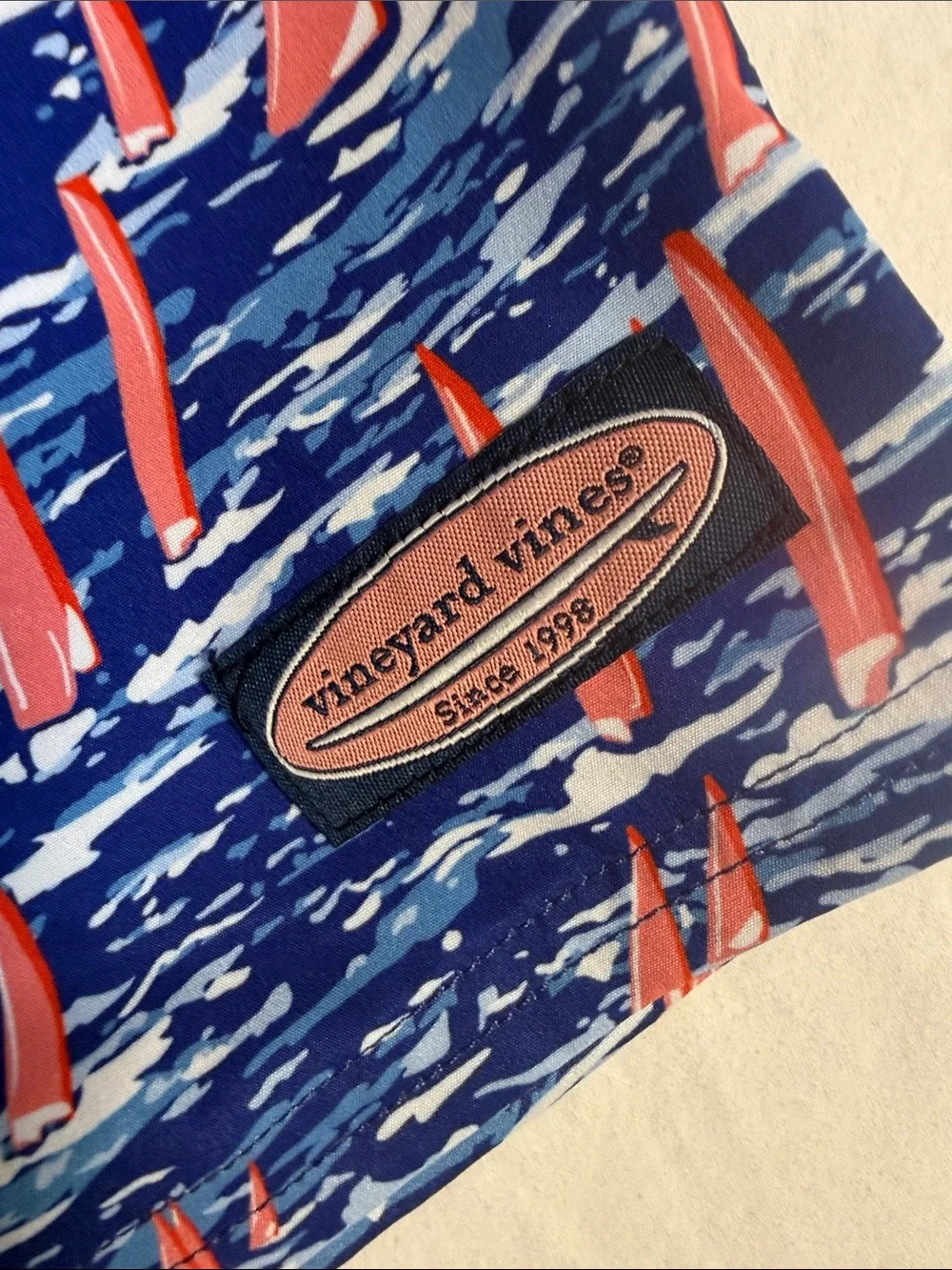 Vineyard Vines Blue and Pink Sailboat Print Swim Trunks